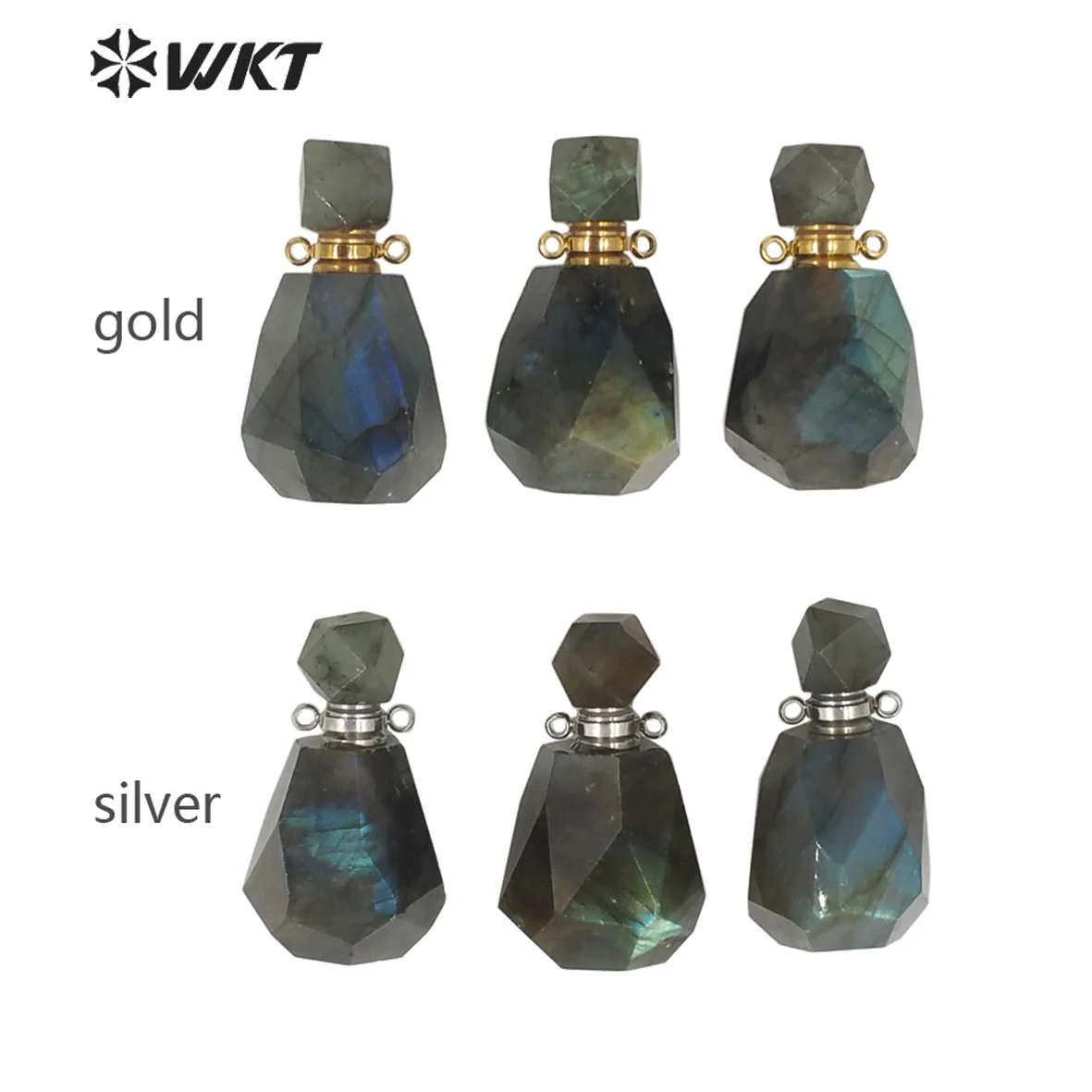 WT-P1627 New Faceted Water Drop Necklace Pendant Double Hooks Perfume Bottle Pendant Luxury Labrodorite Bottle Pendant