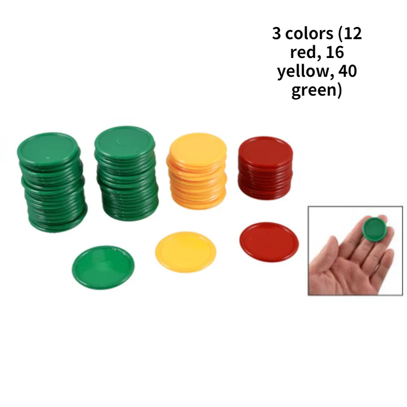 68Pcs/set 32mm Ordinary Three-color Chips, Mahjong Chips, Game Tokens, Plastic Chips (12 Red, 16 Yellow, 40 Green)