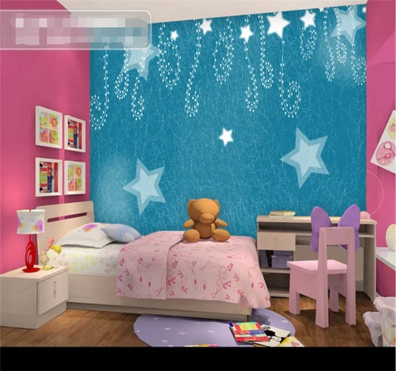 

Customized large mural wallpaper blue cartoon starry sky background wall covering