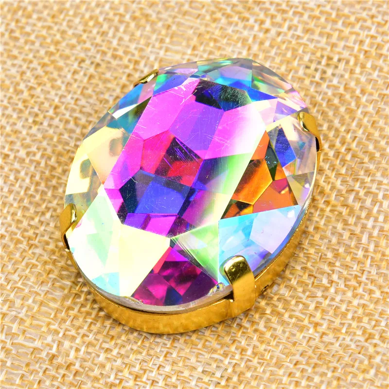 Super Large High Quality Rhinestone 38*50Mm Oval Glass Diamond Blingbling Gold Base Sew On Crystal Stone Diy Party Dress Wedding