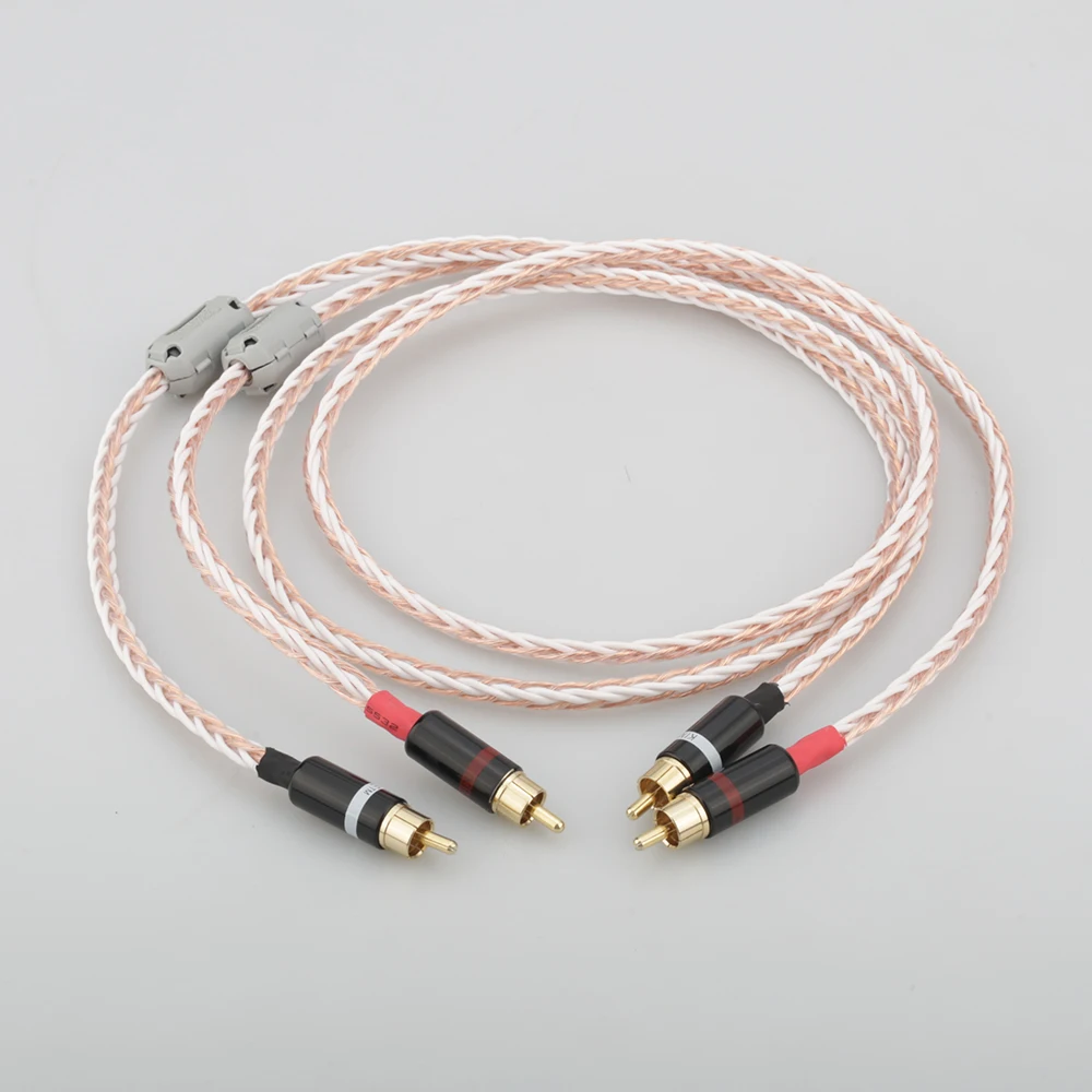 

Pair 6N OCC Pure Copper 8 Strands HiFi Audio Cable RCA-RCA Connection Cord Twist RCA Cable