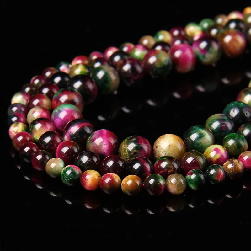 Wholesale Multicolor Dream Rose Tiger Eye Round Loose Beads For Jewelry Making 6 8 10mm DIY Bracelet Accessories 15'' Strand