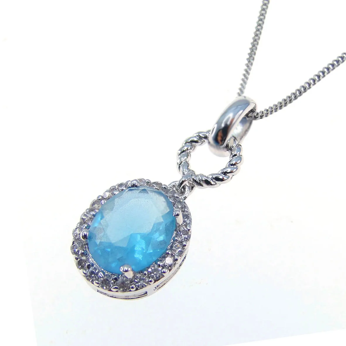 Brass Classic Retro Blue Zircon Pendant Chain Gift Giving