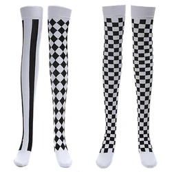 Clown Costume Black White Plaid Knee-High Long Socks Halloween Carnival Party DropShip