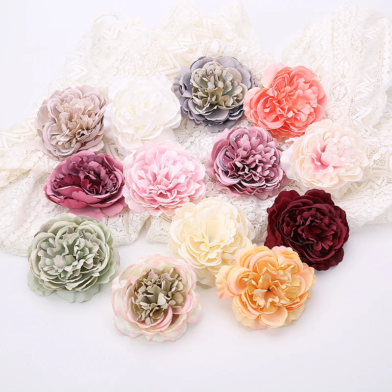 2/5Pcs 8CM Artificial Flowers Silk Peony Flower Head For Wedding Party Home Decoration DIY Flower Wall Gift Box Scrapbook Crafts