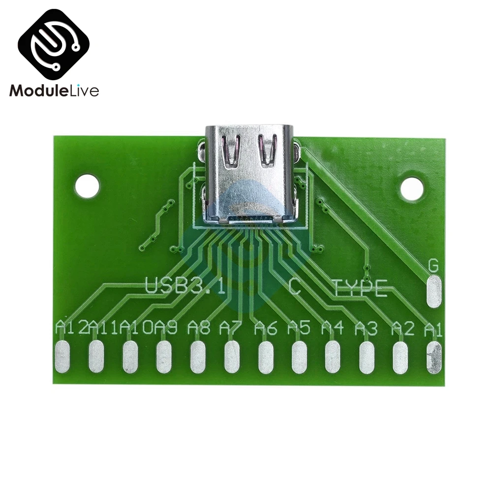 Type-C USB 3.1 Female Head Connector Adapter board PCB board 24P base Test Board Power Supply Module 40*25MM For Arduino