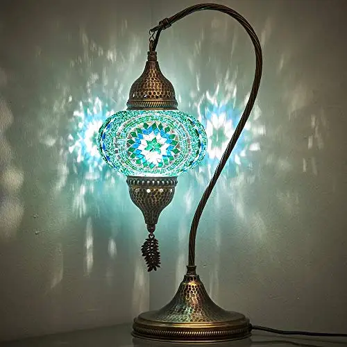 

LaModaHome Handmade Turkish Moroccan Colorful Mosaic Glass Antique Table Bedside Lamp Lampshade, 18.8 "(Ivy)