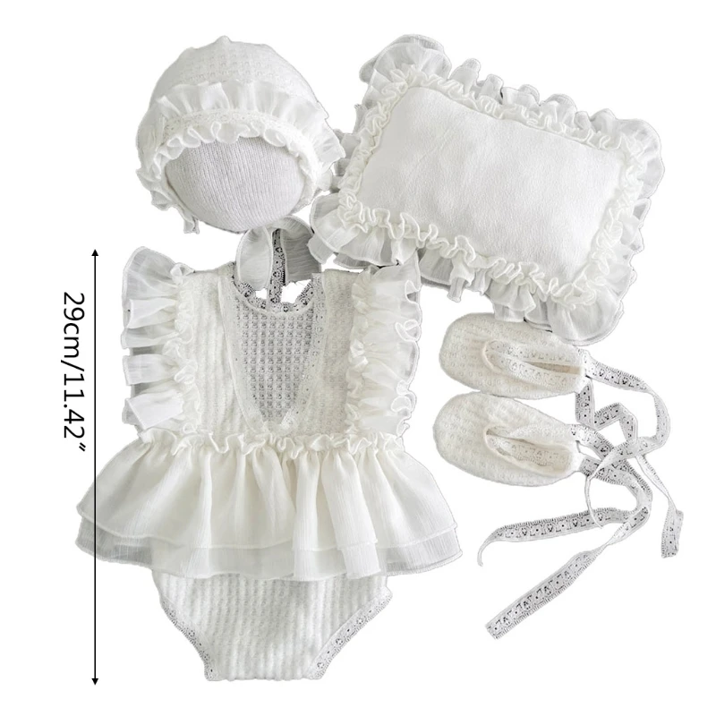 5 Pcs Newborn Photography Props Baby Lace Cute Romper Dress Hat Pillow Shorts Shoes Set Soft Cotton Bodysuit Jumpsuit