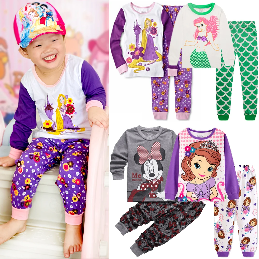 New Autumn Tangled Kids Anna Elsa Rapunzel Princess Pajamas Sets Baby Girls and Boys Clothes Pijamas Cartoon Long Sleeve Set