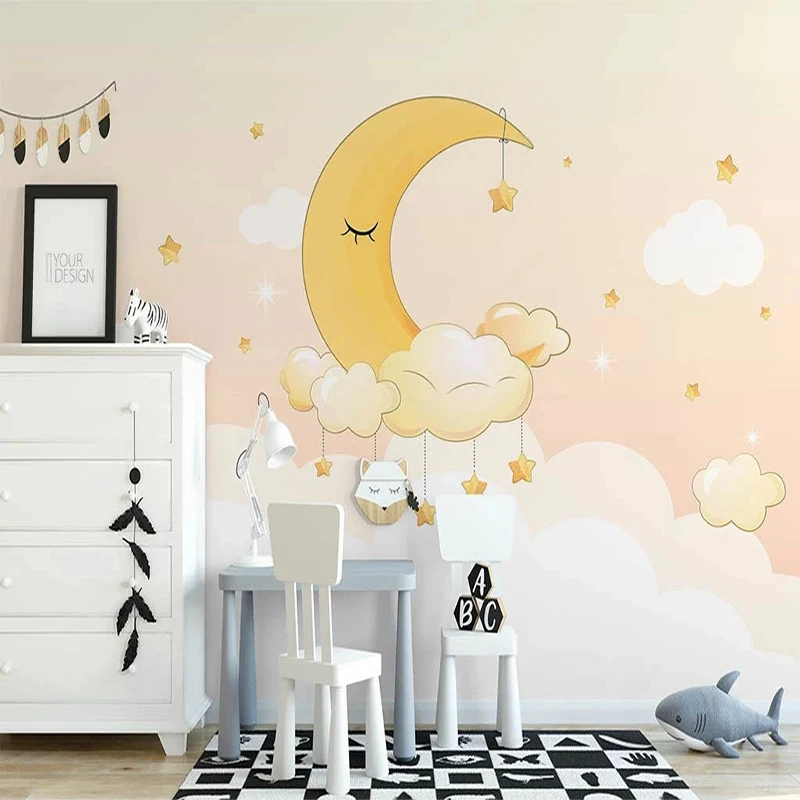 Custom 3D Mural Wallpaper For Children Starry Sky Moon Cartoon Clouds Background For Kid's Room Bedroom Wall Paper Home Decor