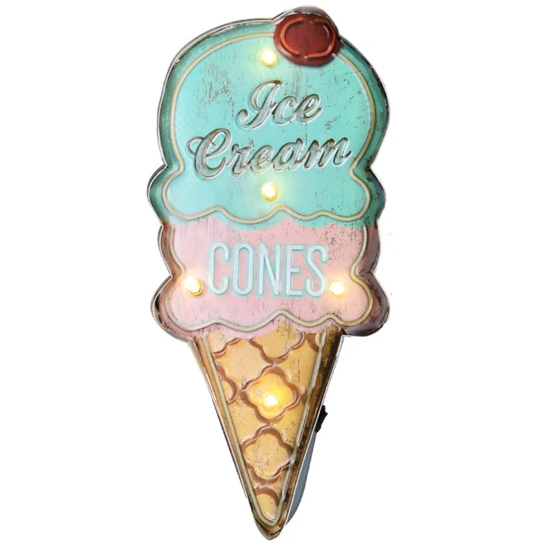 Ice Cream Signs Vintage Cafe Shop Decorative Neon Light Home Decor Metal Plate for Wall Retro Coffee Plaque