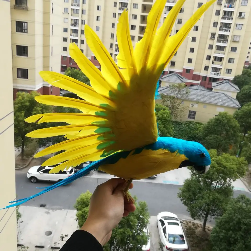 big real life foam&furs parrot model simulation blue&yellow wings bird model gift about 45x60cm