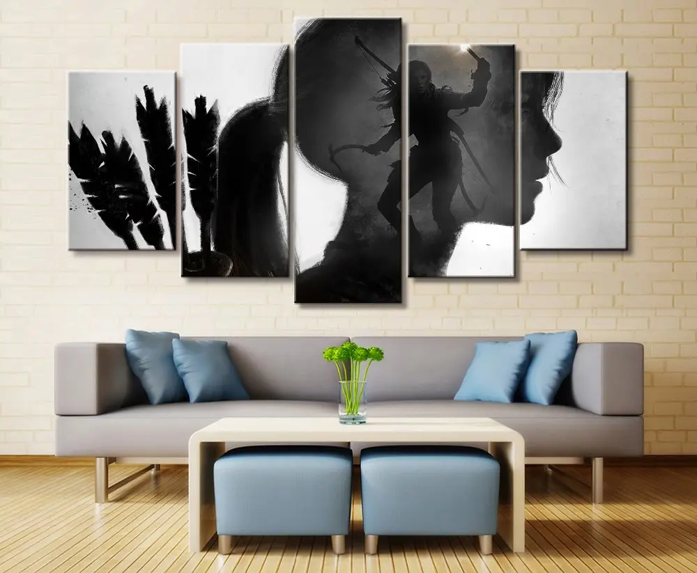 No Framed Canvas 5Pcs Tomb Raider Lara Croft Game Wall Art Posters Pictures Paintings Home Decor for Living Room Decoration