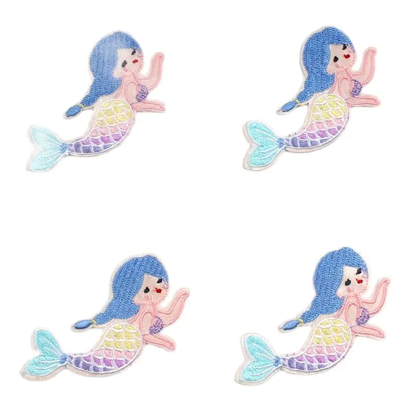 10pcs Cartoon Mermaid Patches Embroidered Cute Girl Fish Stickers DIY Badge Sewing Jeans Backpacks Coats Dress Fabric Appliques