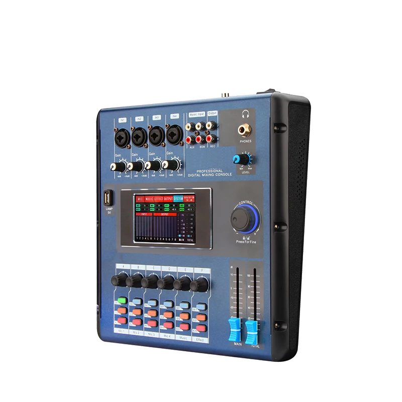 6 Channels Digital Audio Mixer With LCD Screen Touch With USB/WIFI  DJ Mixing Console With DSP Audio Processor