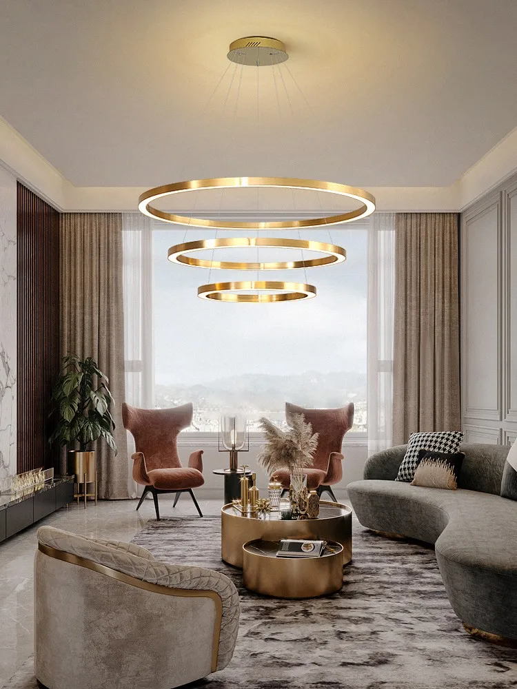 Living Room Lamp Chandelier Simple Nordic Style 2020 New Dining Room circle round Ring Compound Building  Post Modern Light