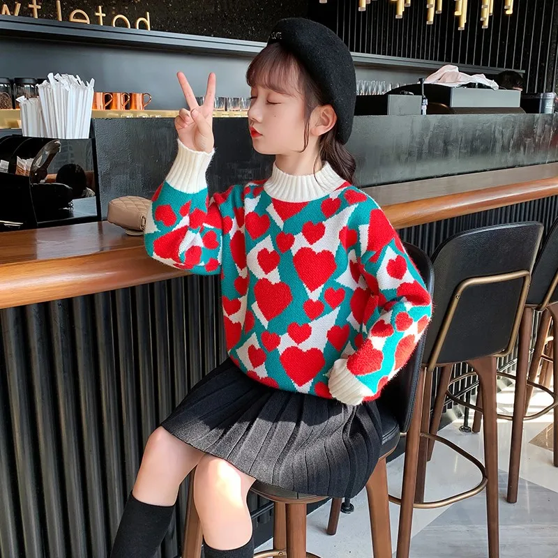 

Christmas Sweater for Girls Fashion Children Knitted Sweater Pullover Autumn Winter Children Knitwear Teens Christmas Coat 5-13Y