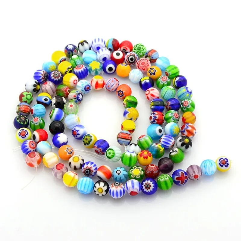 4mm 6mm 8mm 10mm colore misto fatto a mano Millefiori vetro Lampwork Bijoux perline tonde fili per gioielli che fanno accessori fai da te