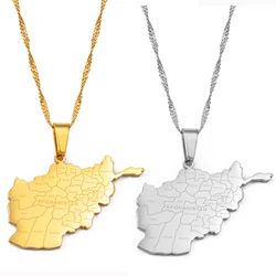 Anniyo Afghanistan Map With Cities Name Pendant Necklaces for Women,Gold Color Afghan Maps Jewelry #211921