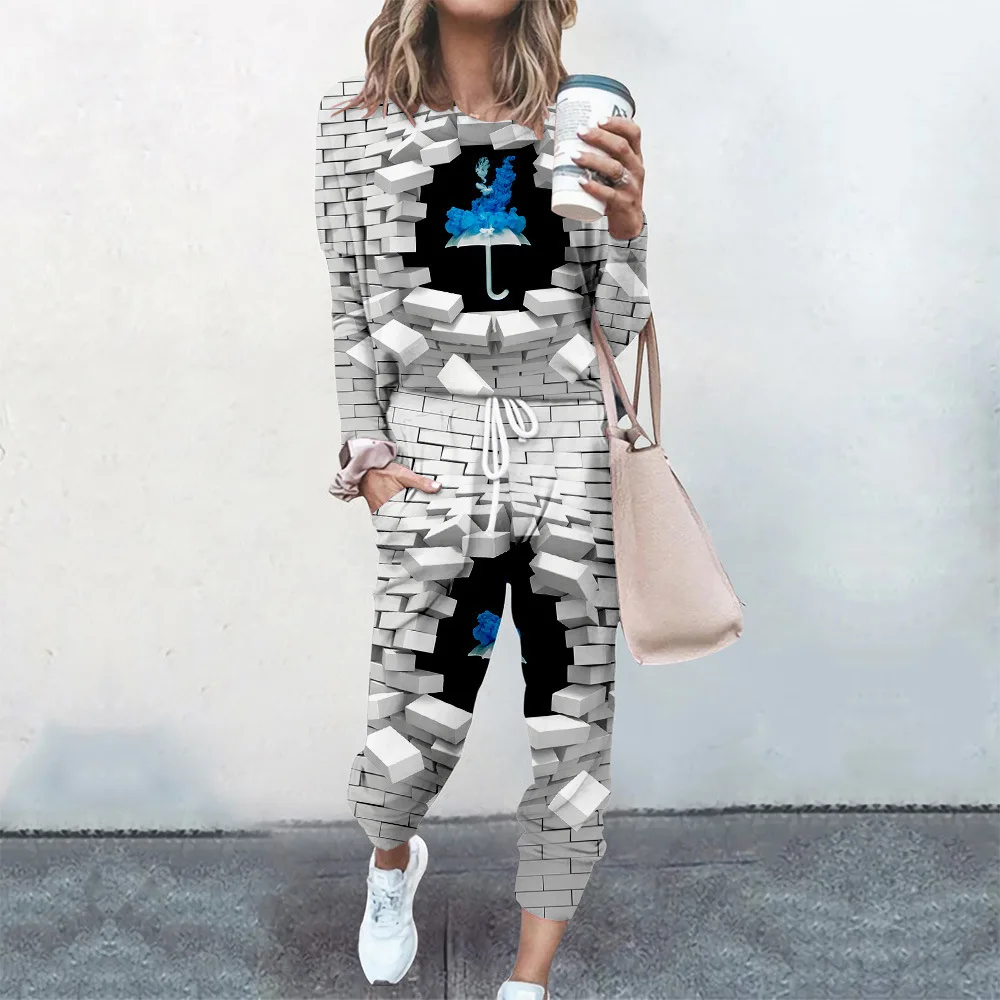 

Women 3DPrint 2 Piece Set Loose Comfortable Simple Style Tracksuit 2021 Tops Long Sleeve Casual Suit Clothes Spring Autumn