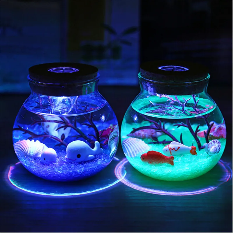 Novelty RGB LED Night Lamp Romantic Sea Fish Stone Ocean Bottle Night Lights For Children Baby Christmas Gift Bedroom Decoration