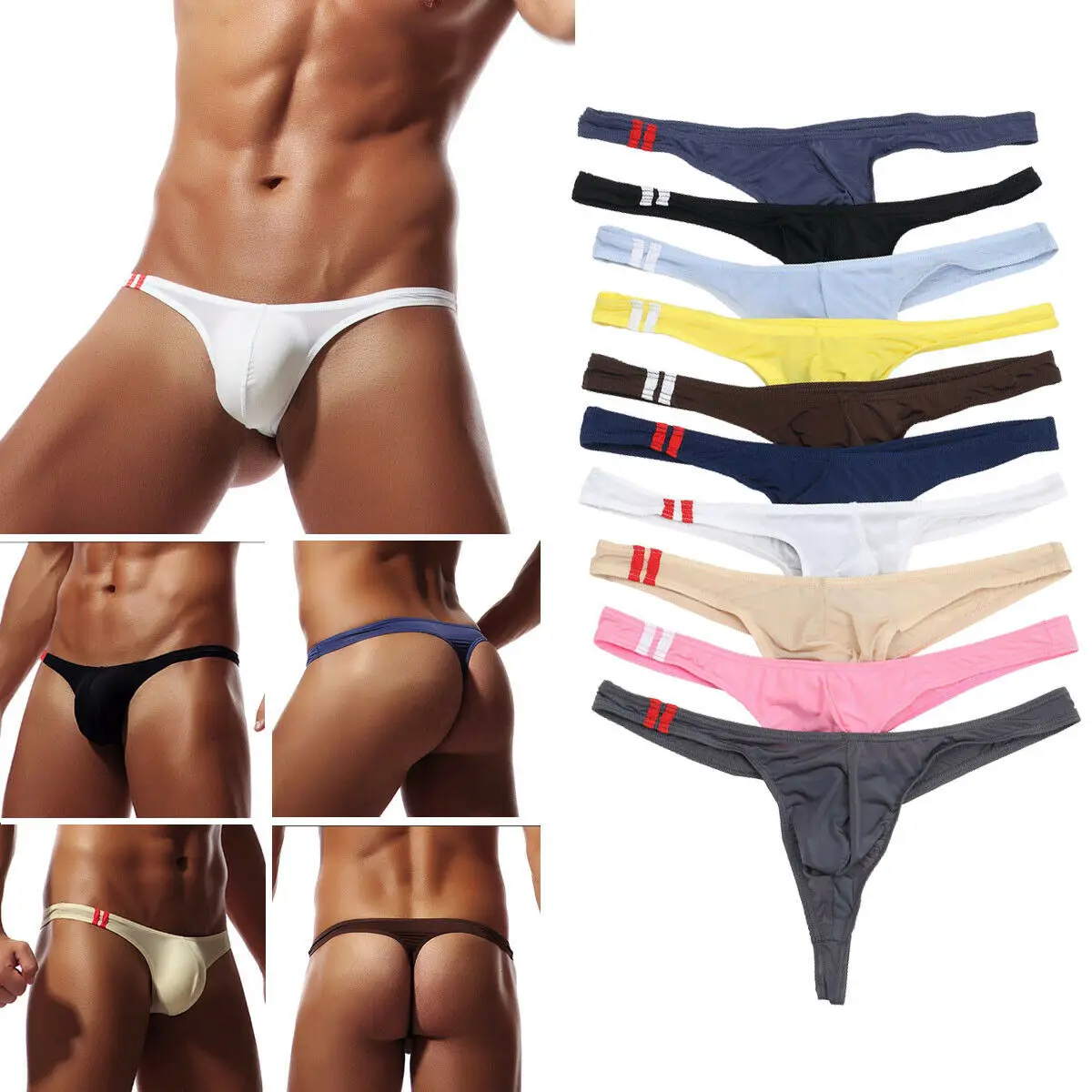 New Hot Sale10 Styles Men\'s Underwear T-Back G-String Briefs Sexy Breathable Tangas Thong Lingerie Fashion Breathless Thong Male