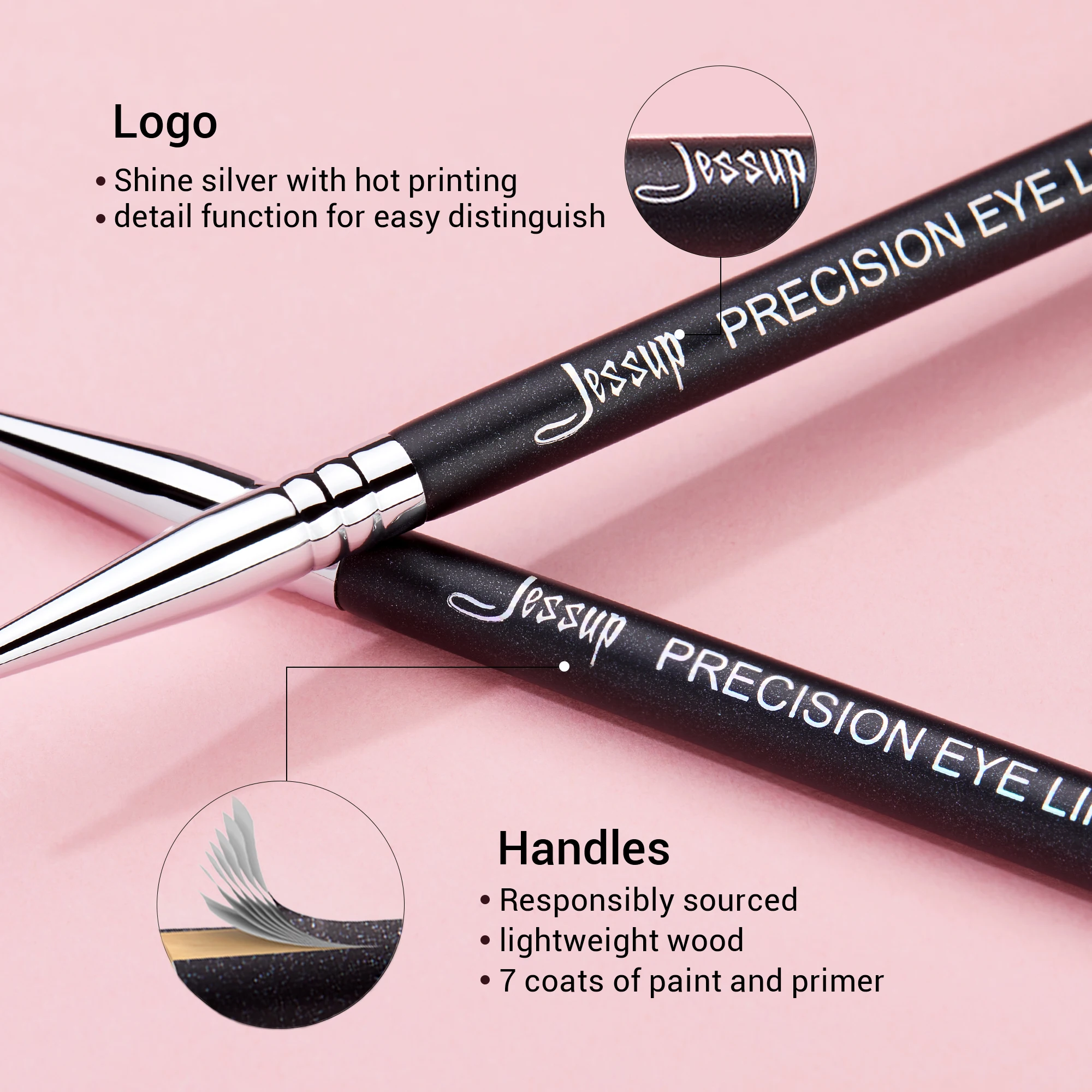 Jessup Eyeliner Brush Makeup Precision Fine point Premium Synthetic Eye Makeup Brush with right length and density S140
