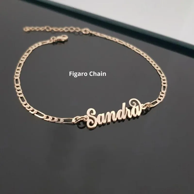 Gelang Kaki Nama Kustom Dipersonalisasi Baja Tahan Karat Gelang Kaki Buatan Tangan Perhiasan Rantai Figaro 3MM Wanita Perempuan Hadiah Natal