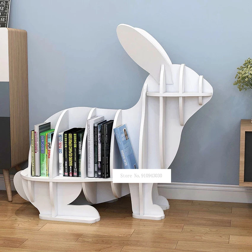 S/M Creative Animal-shaped Rabbit Bookcase Kindergarten Kids Furniture Children's Bookshelf Rack Home Decoration Floor Ornaments