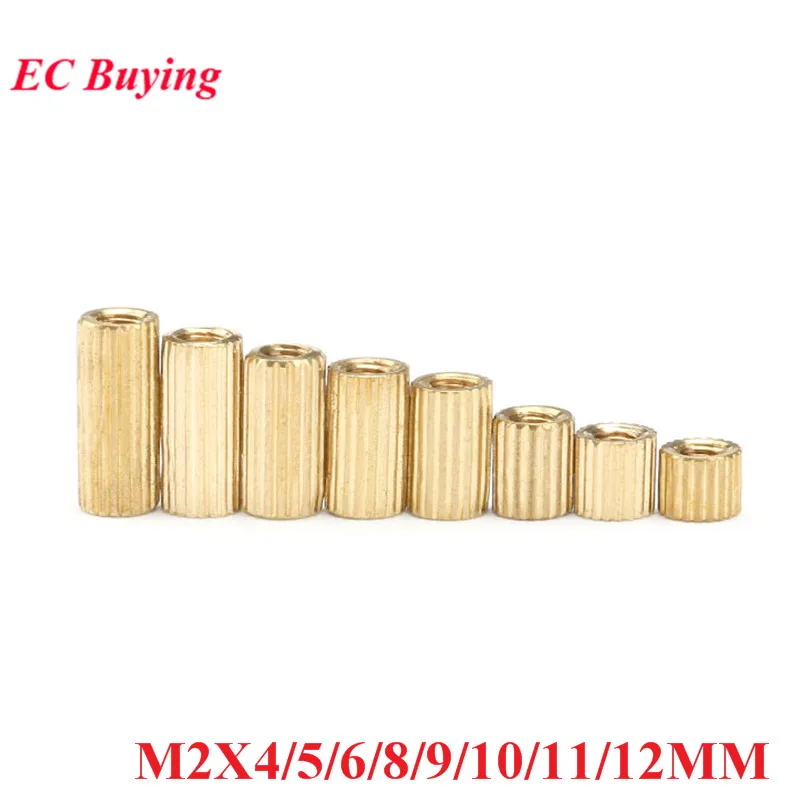 50pcs M2X4/5/6/8/9/10/11/12 mm Brass Round Standoff Spacer  Female M2 Brass Threaded Spacer Double Pass M2*4/5/6/8/9/10/11/12 mm