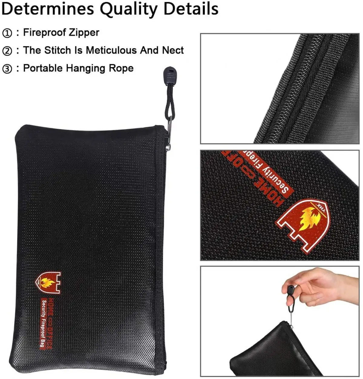 Fireproof Document Bag Safe Storage Pouch with Zipper Case Waterproof Money Bags File Envelope Holder for Home Office Business