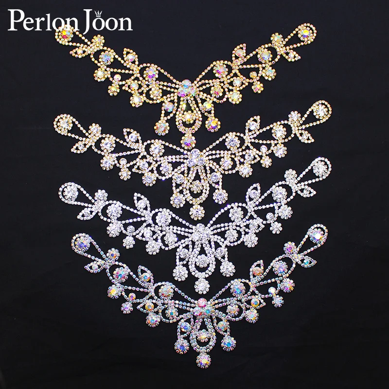 1 Pc Rhinestone Applique Neck For Wedding Dress And Skirt DIY Welding Crystal Patch Flashing Sewing Clothing Accessories YL001