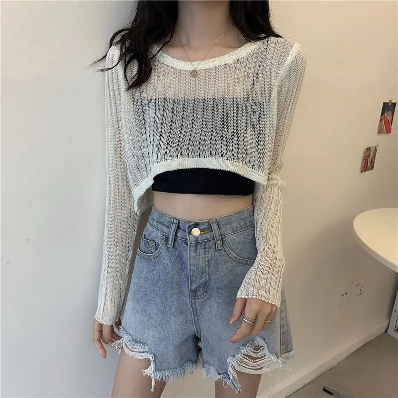 Thin Shrugs Women Summer Breathable Solid Loose Soft Crop Top Outwear Trendy Hot Girls Students Casual Sun-proof Ulzzang Popular