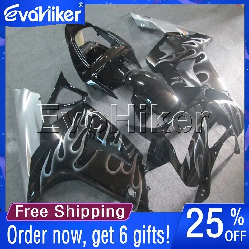 

Custom motorcycle plastic cover for ZX-6R 2003-2004 ZX6R 03 04 ABS fairing Injection mold silver flames+gifts