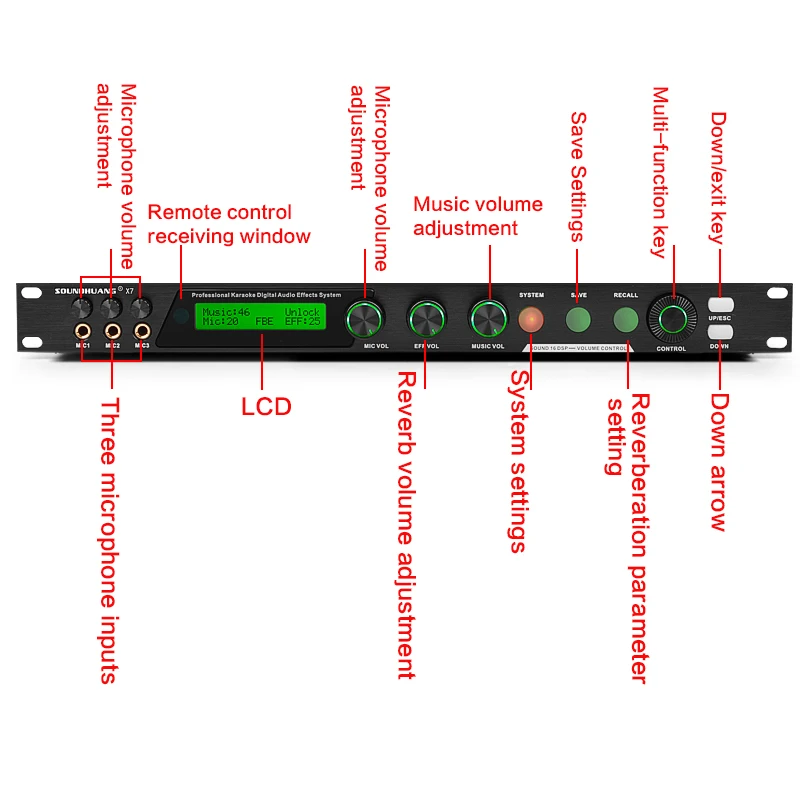 사전 단계 이펙터 리버브 X7 전문 KTV 리버브 가정용 가라오케 스테이지 안티 하ling 균형 K 송 오디오 프로세서 믹서