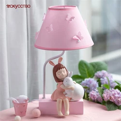 Nordic Children Rabbit Wood Base Fabric Led Table Lamp Home Decor Girls Bedroom Nightstand Lamps Cute Vanity Desk Light Fixture