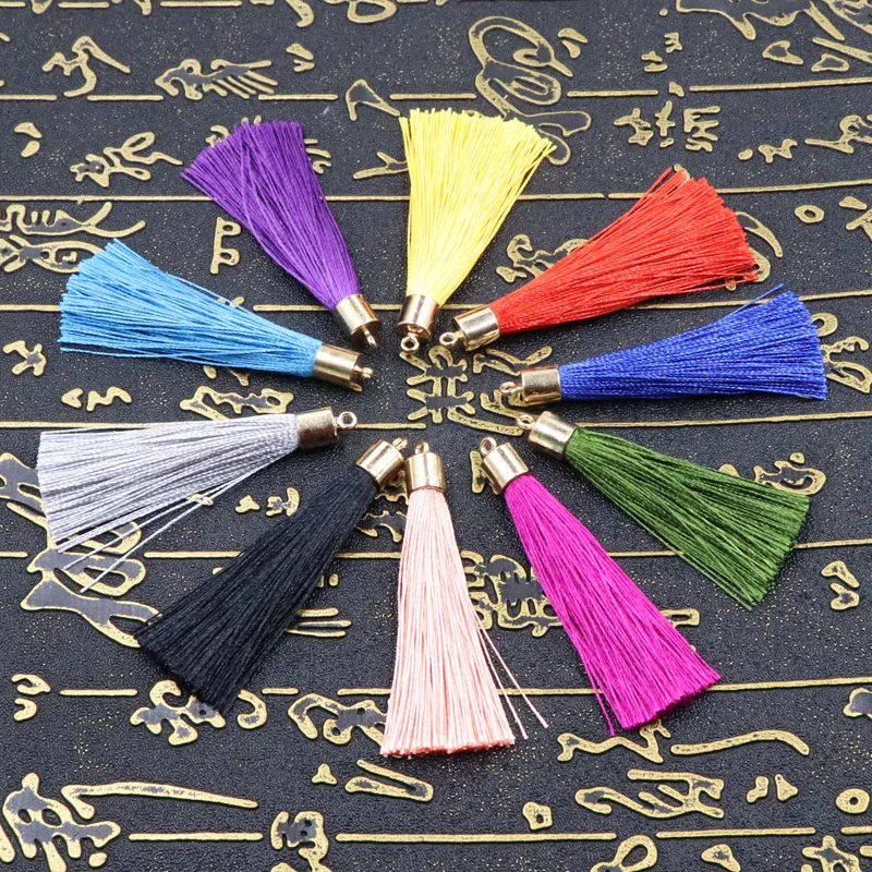 10pcs 6cm Alloy Metal Caps Small Tassel Fringe Pendant DIY Crafts Jewelry Curtain Hang Ice Silk Tassel Trim Key Decor Materials