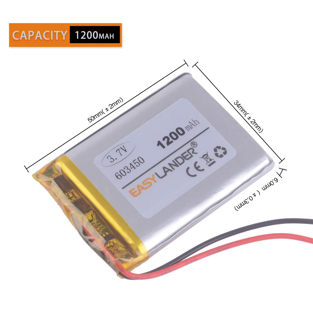 3.7V 1200mAh 603450 Rechargeable Lithium Li-ion Polymer Battery