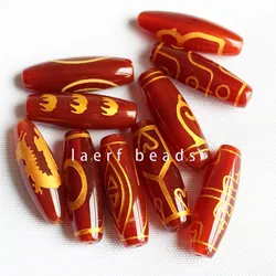 10x30mm Red Tibet beads agate stone gold stripe DZI Oval Shape loose Beads 1pcs