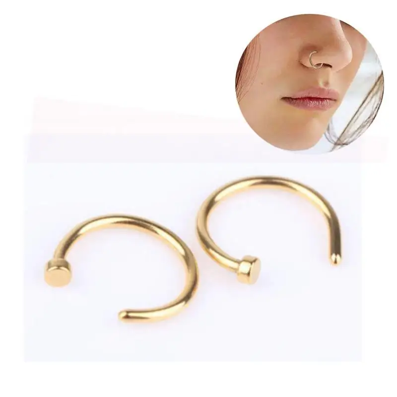 2-teiliger Edelstahl-Nasenring in C-Form, Septum-Nasenpiercing, Lippenringe, Ohrknorpel-Piercing, Damen-Körperschmuck, Großhandel – Detail 3