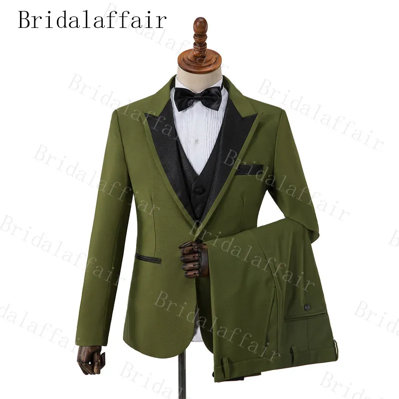 

Bridalaffair New Design Army Green Men Suits Custom Made Fashion Men Suits Wedding Party Tuxedos 3 Pieces(Jacket+Vest+Pant)