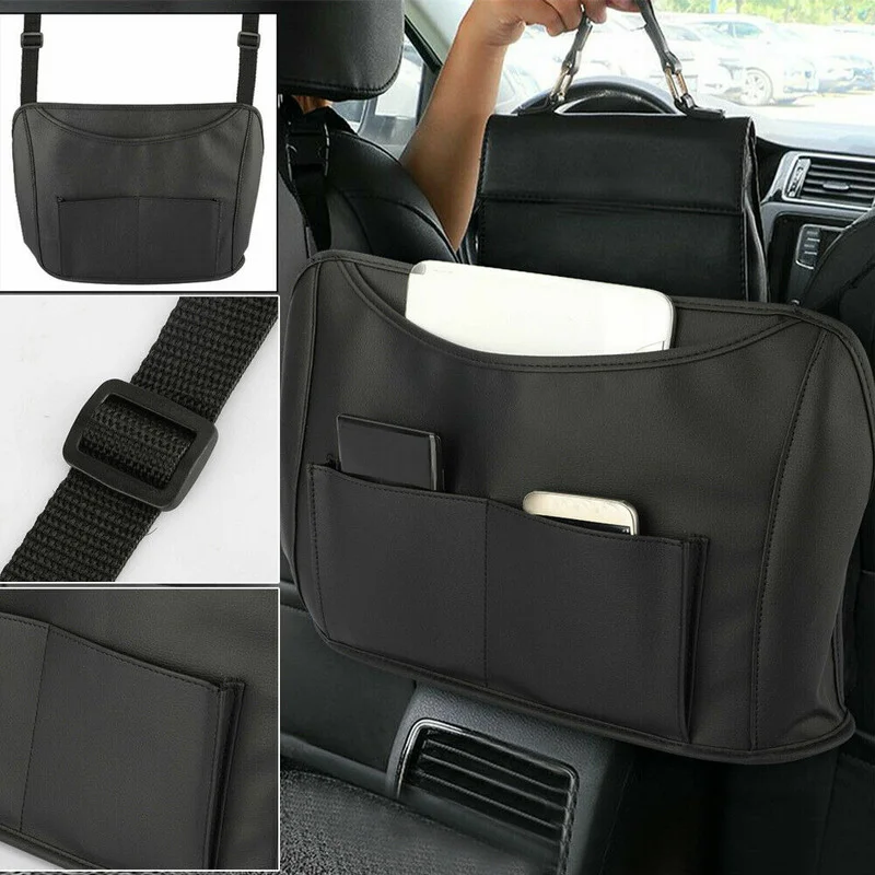 

Leather Black Car Organizer Crevice Net Pocket Handbag Holder Purses Organizer Car Seat Storage Bag Car Accessories Interior