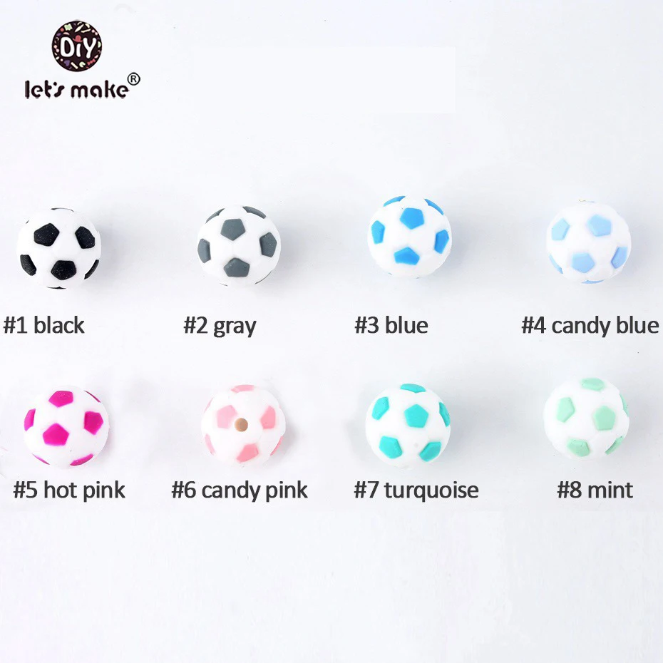 Let\'s Make Silicone Football 20PC BPA Free Silicone Teether Silicone Chewing Beads DIY Crafts Accessories Nursing Pendant