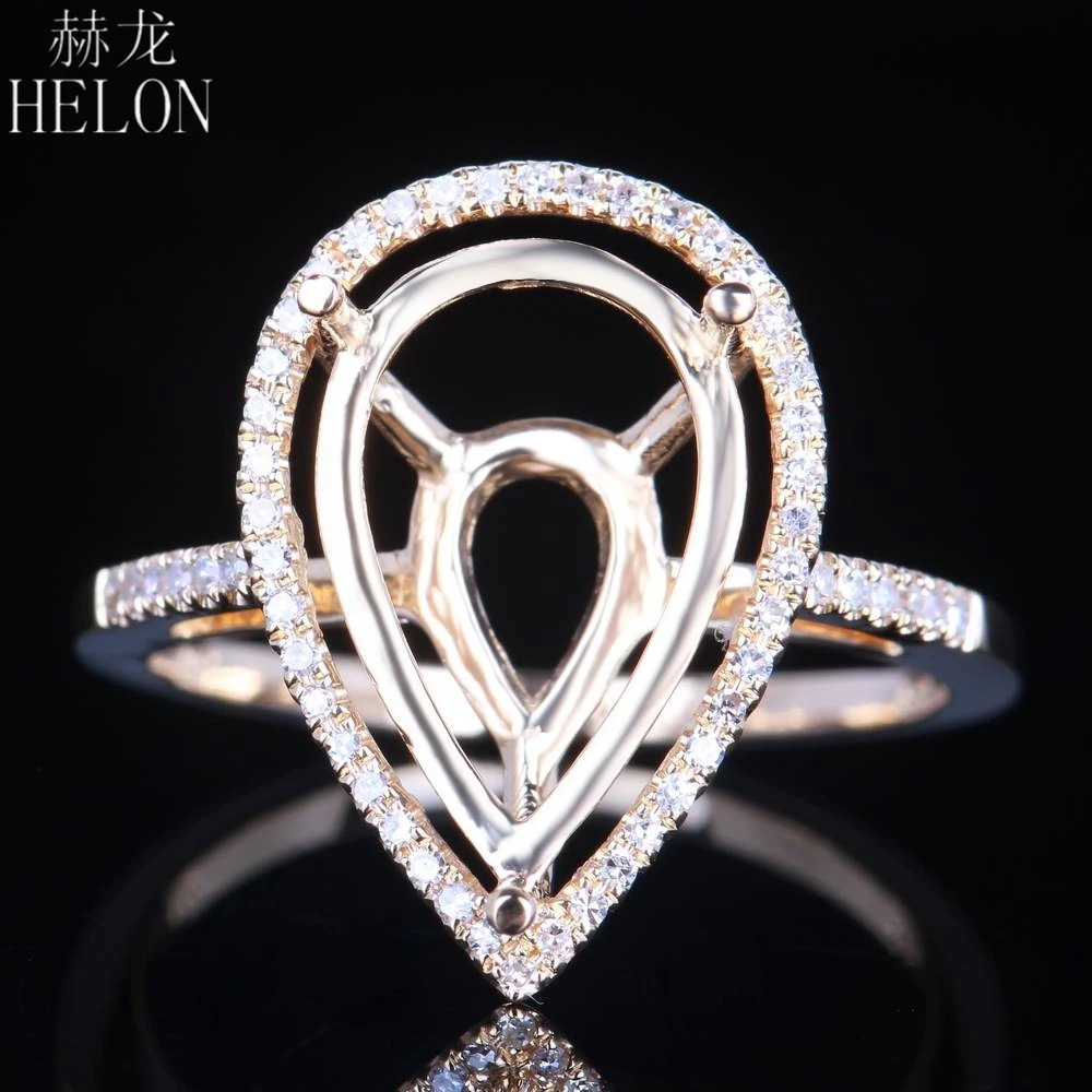 HELON Pear 14x9mm Solid 14K Yellow Gold Natural Diamond Semi Mount Engagement Ring Setting Women Diamonds Trendy Fine Jewelry