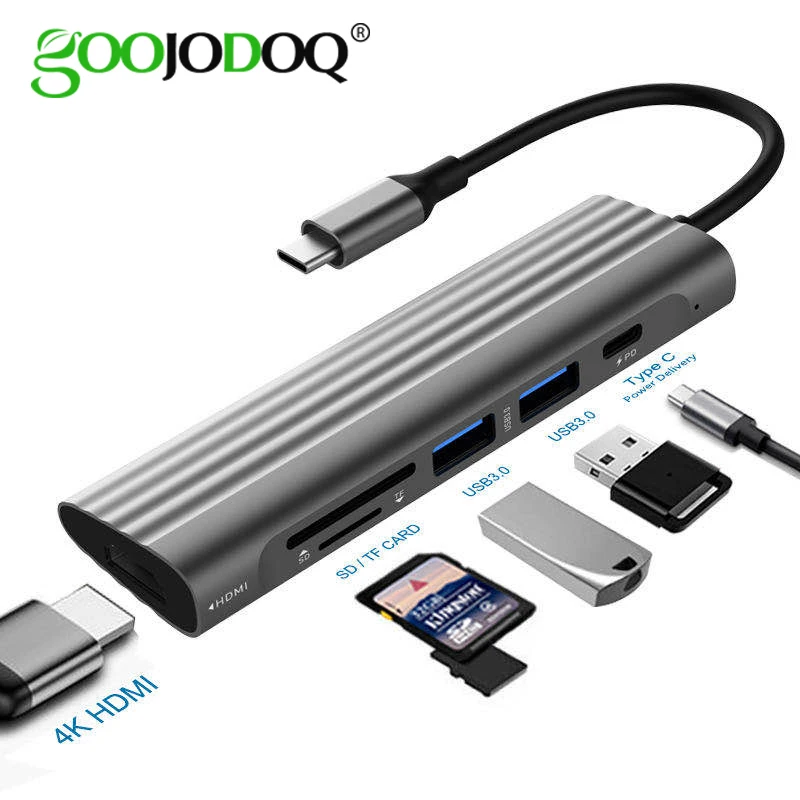 GOOJODOQ USB C HUB Type C to Multi USB 3.0 HUB HDMI Adapter Dock for MacBook Pro Huawei Mate 40 USB-C Splitter Port Type C HUB