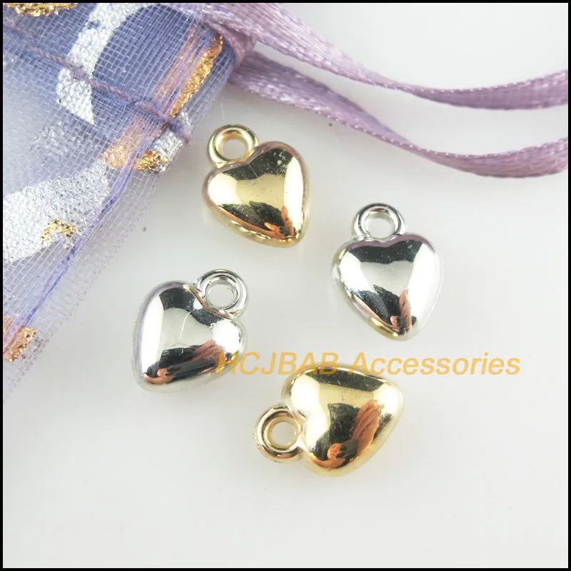 120Pcs Retro Dull Silver Plated KC Gold Color Acrylic Tiny Heart Charms Pendants 8x10mm