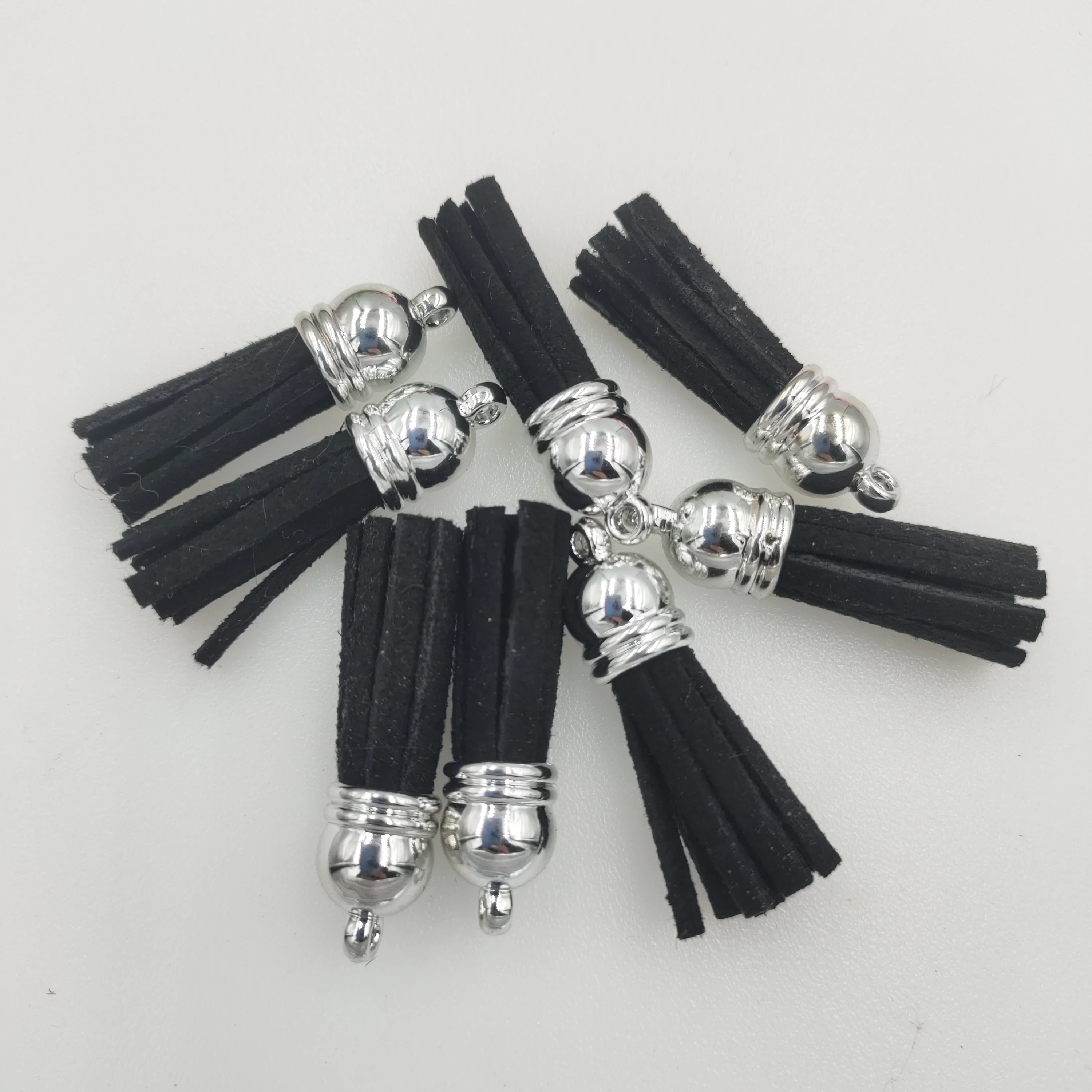 

New 3.8cm Leather Suede Tassel Pendant DIY Jewelry Making Silver Top Bead Accessories Charming For Keychains Earrings Bags Phone