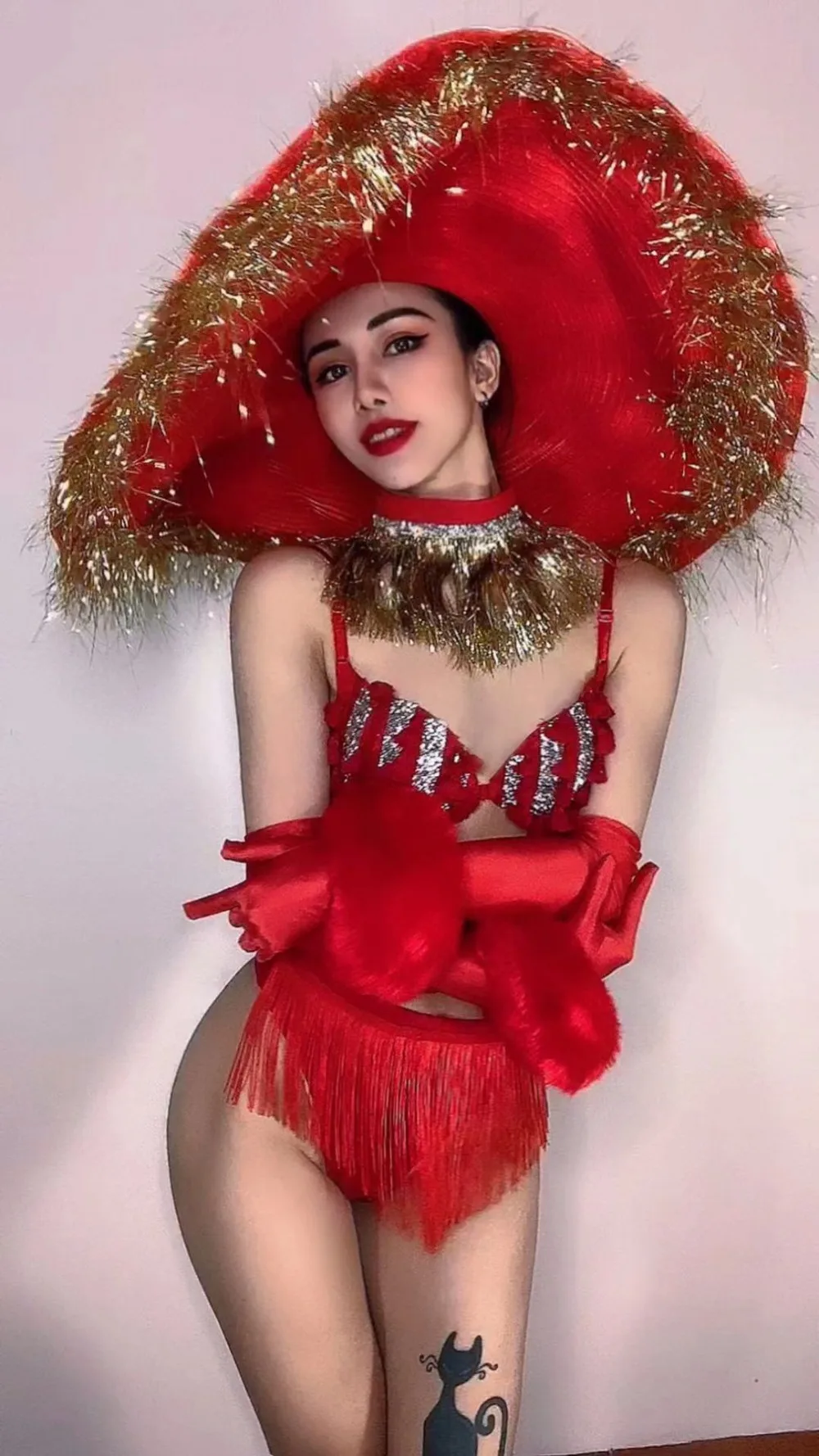 Sexy bikini Red nightclub bar Stage Dance Performance Costume party girl dancer show wear