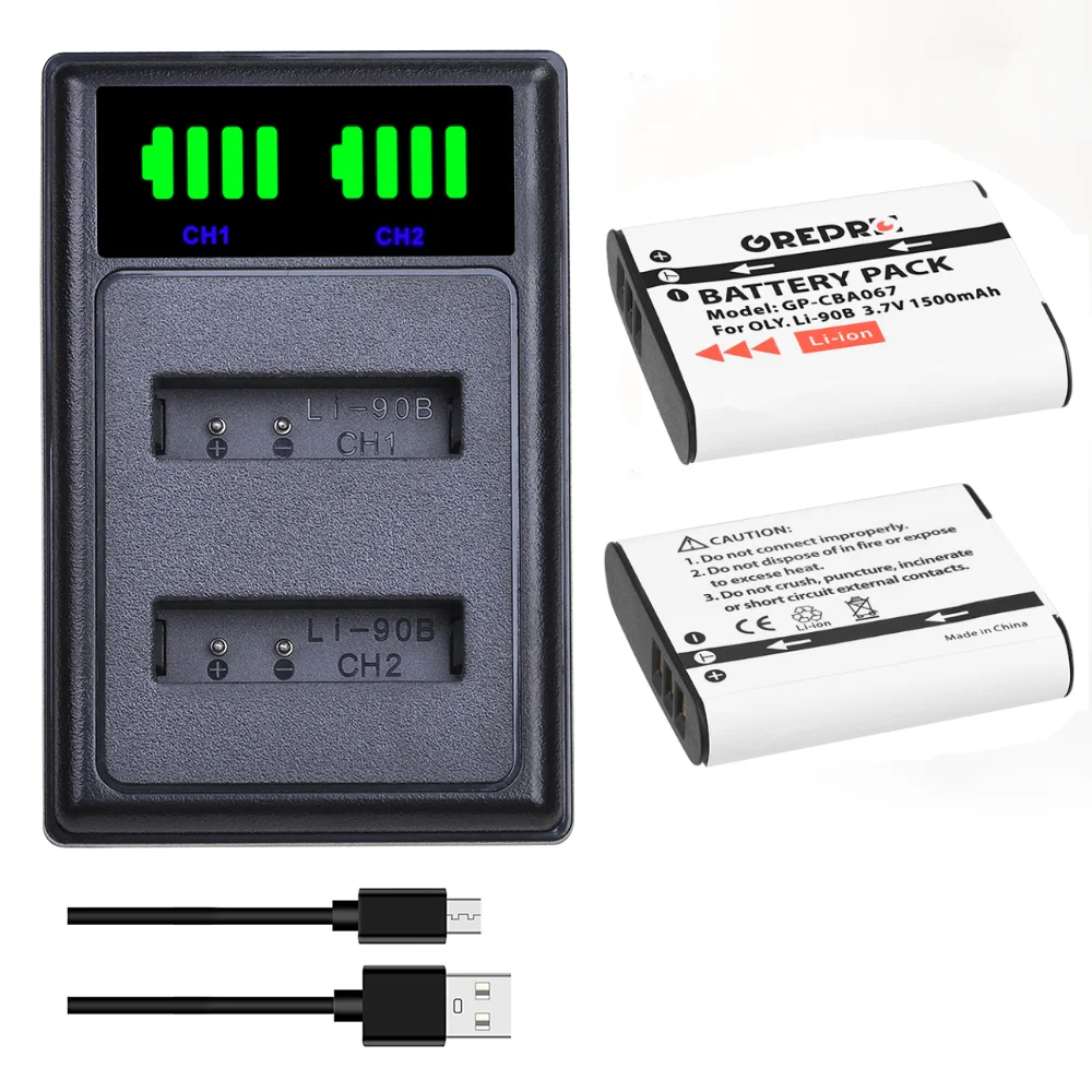 1500mAh Li-90B Li-92B Li90B Battery + Li 90B Charger with Type-c and USB Port for Olympus Tough TG-6 tg-tracker SH-1 SH-2 TG-5