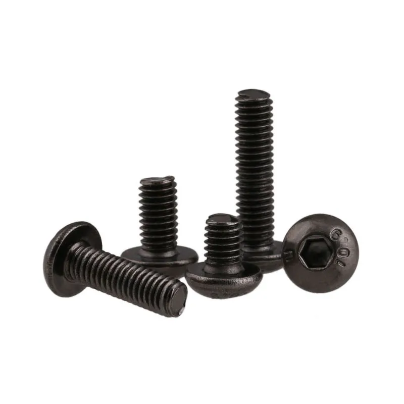 Tornillos de cabeza de botón hexagonal de acero al carbono, Perno de tornillo de cabeza redonda, M2-M6, negro, niquelado, grado 10,9, ISO7380